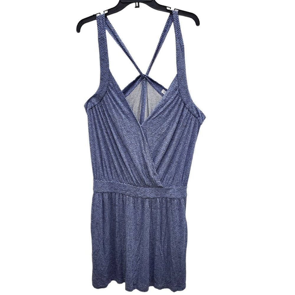 BCBGeneration Women's Powder Blue & Black Chevron Cross‎ Strap Dress Size L